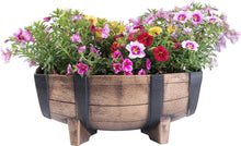 Load image into Gallery viewer, Vintage Rustic Wood Look Half Barrel Garden Planters - Set of 2 - Adler's Store