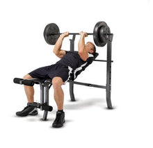 Load image into Gallery viewer, Weight Bench With 100 lb Vinyl Weight Set and Fixed 4-Roller Leg Pad Home Gym - Adler's Store