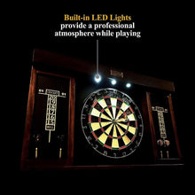 Load image into Gallery viewer, Wooden 40 Inch Dart Board Cabinet Set with Lights and 6 Steel Tip Darts - Adler's Store