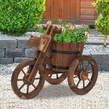 Load image into Gallery viewer, Wooden Tricycle Flower Stand Barrel Planter Pot with Wheels - Adler's Store