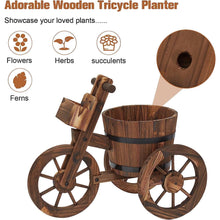 Load image into Gallery viewer, Wooden Tricycle Flower Stand Barrel Planter Pot with Wheels - Adler's Store
