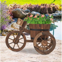 Load image into Gallery viewer, Wooden Tricycle Flower Stand Barrel Planter Pot with Wheels - Adler's Store
