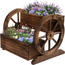 Load image into Gallery viewer, Wooden Wagon Planter Box Decorative Garden Planter with Wheels for Indoor and Outdoor Use - Adler's Store