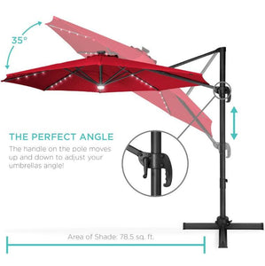 10 FT Cantilever Offset Patio Umbrella with Tilt and LED Lights - Adler's Store