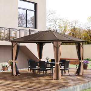 10 x 12 Ft Hard Top Aluminum Gazebo with Curtains and Mesh Screens - Adler's Store