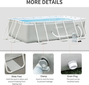 11ft x 7ft x 32in Steel Frame Rectangular Swimming Pool with Reinforced Sidewalls and Filtration Pump - Adler's Store