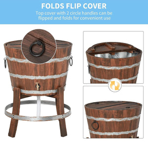 13 Gallons Outdoor Retro Wooden Cooler Ice Bucket with Cover and Drainage - Adler's Store