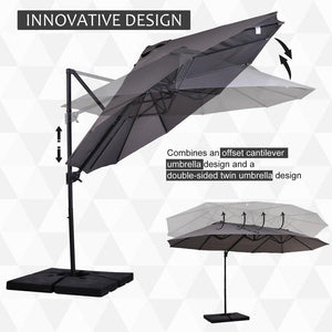 15 Ft Double Sided Cantilever Umbrella with Solid Cross Stand - Adler's Store