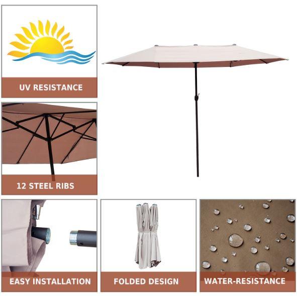 15 ft Double Sided Patio Umbrella Twin UV Shelter Canopy Green