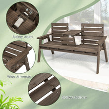 Load image into Gallery viewer, 2-3 Person Fir Wood Bench with Foldable Middle Table Slatted Seats Backrest and Armrests