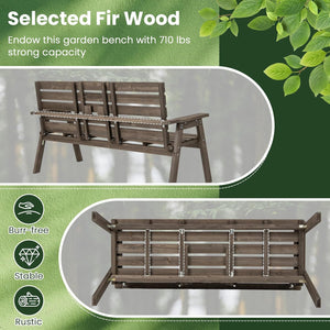 2-3 Person Fir Wood Bench with Foldable Middle Table Slatted Seats Backrest and Armrests