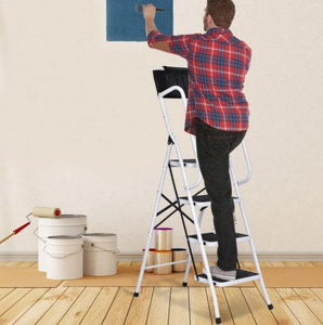 2-in-1 Folding Non-Slip 4 Step Ladder with Arm Rails - Adler's Store