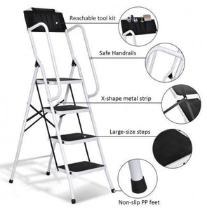 2-in-1 Folding Non-Slip 4 Step Ladder with Arm Rails - Adler's Store
