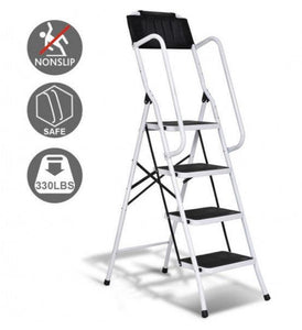2-in-1 Folding Non-Slip 4 Step Ladder with Arm Rails - Adler's Store