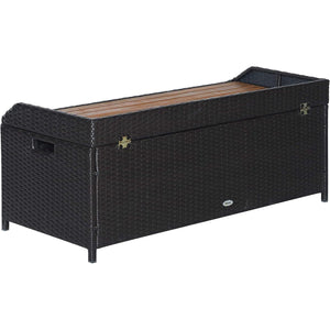 2-in-1 Outdoor PE Rattan Wicker Storage Bench with Large Basket Assisted Open and Wooden Seat - Adler's Store