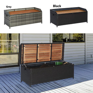 2-in-1 Outdoor PE Rattan Wicker Storage Bench with Large Basket Assisted Open and Wooden Seat - Adler's Store