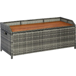 2-in-1 Outdoor PE Rattan Wicker Storage Bench with Large Basket Assisted Open and Wooden Seat - Adler's Store