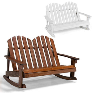2-Person Outdoor Wooden Kids Adirondack Rocking Chair with Slatted Seat and High Backrest - Adler's Store