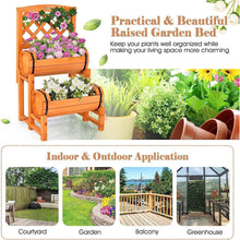 Load image into Gallery viewer, 2-Tier Raised Wooden Garden Bed with 2 Cylindrical Barrel Planter Boxes and Trellis - Adler&#39;s Store