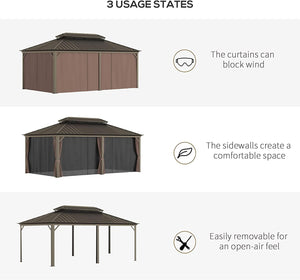 20 x 12 Feet Double Roof Hardtop Aluminum Frame Gazebo with Netting and Curtains - Adler's Store
