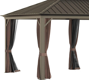 20 x 12 Feet Double Roof Hardtop Aluminum Frame Gazebo with Netting and Curtains - Adler's Store