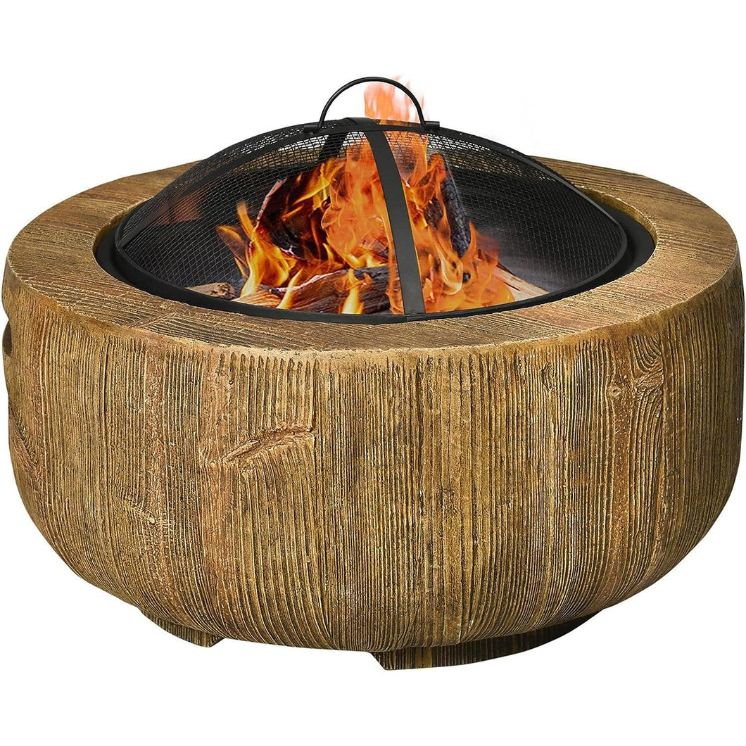 24 Inch Stump-Like Look Wood Burning Metal Fire Pit with Spark Cover Poker - Adler's Store