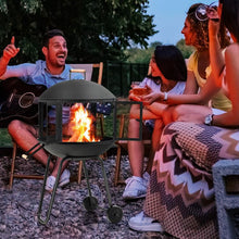 Load image into Gallery viewer, 28 Inch Portable Fire Pit on Wheels with Fire Poker and 2-Door Gate - Adler&#39;s Store