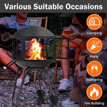Load image into Gallery viewer, 28 Inch Portable Fire Pit on Wheels with Fire Poker and 2-Door Gate - Adler&#39;s Store