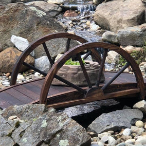 3.3 Foot Wooden Garden Bridge with Half-Wheel Style Arc Railings Solid Fir Construction Footbridge