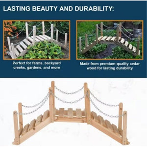 3 Foot Cedar Wood Decorative Garden Arched Fairy Bridge with Side Rails - Adler's Store
