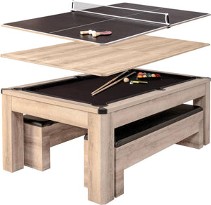 3-in-1 Multi-Game Table Billiards Table Tennis and Dining Table with Storage Seating - Adler's Store