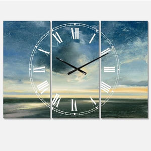 3 Panels Analog Wall Clock Designart Blue Coastal Sunrise Cottage - Adler's Store