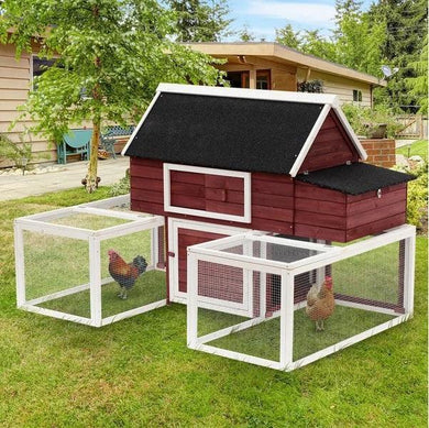 3-Part Wooden Chicken Coop with 2 Tier Hen House 2 Large Runs and Egg Box - Adler's Store