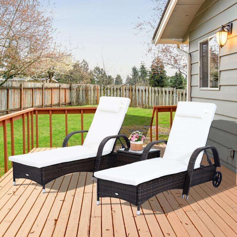 3 Piece Adjustable Outdoor Wicker Lounge Chair Set - Adler's Store