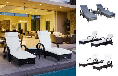 3 Piece Adjustable Outdoor Wicker Lounge Chair Set - Adler's Store