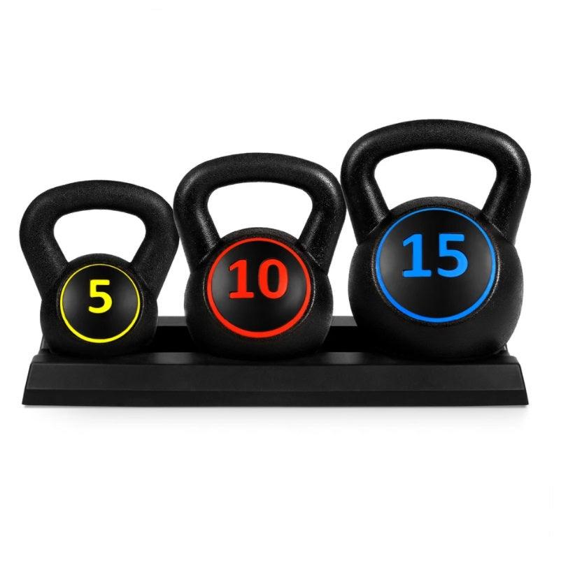 3 Piece Kettlebell Weight Set Exercise Fitness with Storage Rack - Adler's Store