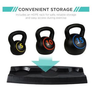 3 Piece Kettlebell Weight Set Exercise Fitness with Storage Rack - Adler's Store