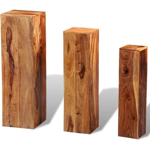 3 Piece Solid Sheesham Wood Plant Stands for Indoor and Outdoor Use - Adler's Store