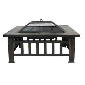 32 Inch Outdoor Metal Fire Pit Square Stove With Mesh Cover - Adler's Store