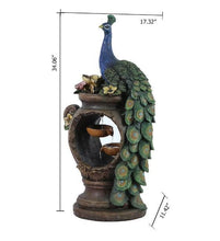 Load image into Gallery viewer, 34 Inch Peacock and Urn Waterfall Garden Fountain with LED Lights - Adler&#39;s Store