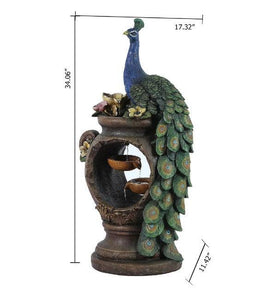 34 Inch Peacock and Urn Waterfall Garden Fountain with LED Lights - Adler's Store