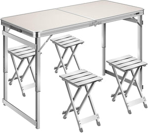 4 Ft Folding Aluminum Picnic Table with 4 Stools - Adler's Store