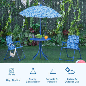 4-Piece Kids Portable Folding Table and Chair Set with Removable Adjustable Umbrella - Adler's Store