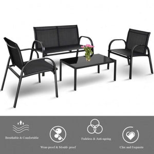 4 Piece Patio Furniture Set with Glass Top Coffee Table - Adler's Store