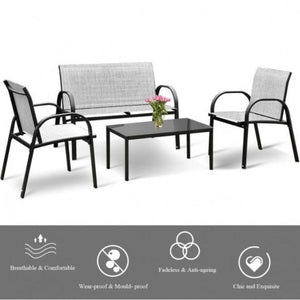 4 Piece Patio Furniture Set with Glass Top Coffee Table - Adler's Store