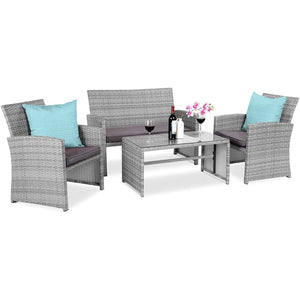 4-Piece Wicker Conversation Patio Furniture Set with Tempered Glass Tabletop - Adler's Store