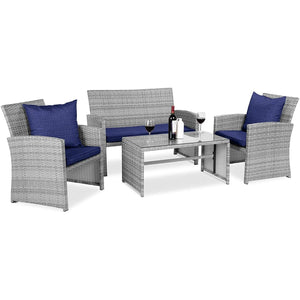 4-Piece Wicker Conversation Patio Furniture Set with Tempered Glass Tabletop - Adler's Store