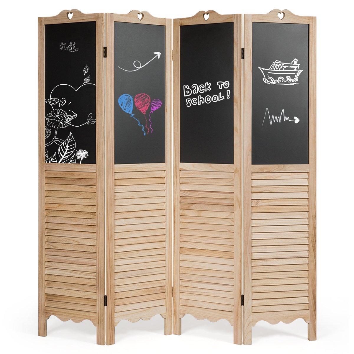 5.7Ft 4 Panel Wood Folding Divider With Blackboard