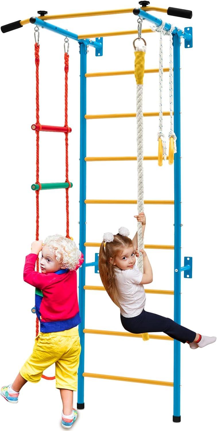 5 in 1 Indoor Kids Playground with Wall Ladder Rope and Gymnastic Rings - Adler's Store