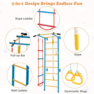 5 in 1 Indoor Kids Playground with Wall Ladder Rope and Gymnastic Rings - Adler's Store